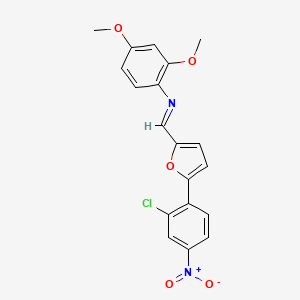 molecular formula C19H15ClN2O5 B11559425 N-{(E)-[5-(2-chloro-4-nitrophenyl)furan-2-yl]methylidene}-2,4-dimethoxyaniline 