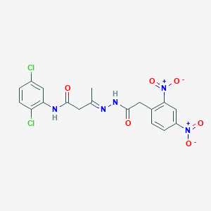 molecular formula C18H15Cl2N5O6 B11559429 (3E)-N-(2,5-dichlorophenyl)-3-{2-[(2,4-dinitrophenyl)acetyl]hydrazinylidene}butanamide 