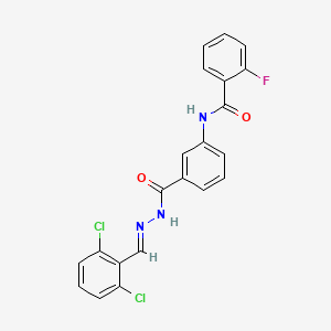 molecular formula C21H14Cl2FN3O2 B11559493 N-(3-{[(2E)-2-(2,6-dichlorobenzylidene)hydrazinyl]carbonyl}phenyl)-2-fluorobenzamide 