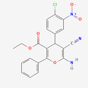 molecular formula C21H16ClN3O5 B11559545 ethyl 6-amino-4-(4-chloro-3-nitrophenyl)-5-cyano-2-phenyl-4H-pyran-3-carboxylate 