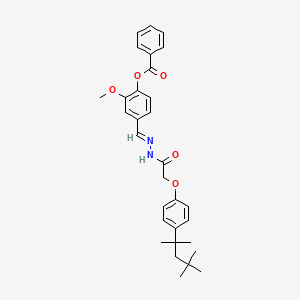 molecular formula C31H36N2O5 B11559582 2-methoxy-4-[(E)-(2-{[4-(2,4,4-trimethylpentan-2-yl)phenoxy]acetyl}hydrazinylidene)methyl]phenyl benzoate 