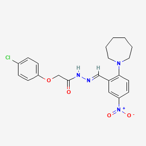 molecular formula C21H23ClN4O4 B11559602 N'-[(E)-[2-(Azepan-1-YL)-5-nitrophenyl]methylidene]-2-(4-chlorophenoxy)acetohydrazide 