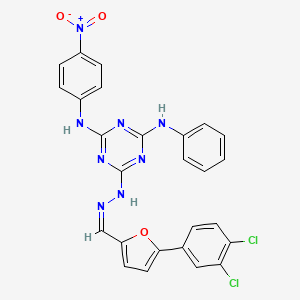 6-[(2Z)-2-{[5-(3,4-dichlorophenyl)furan-2-yl]methylidene}hydrazinyl]-N-(4-nitrophenyl)-N'-phenyl-1,3,5-triazine-2,4-diamine