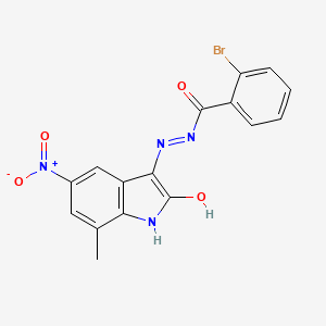 2-bromo-N'-[(3Z)-7-methyl-5-nitro-2-oxo-1,2-dihydro-3H-indol-3-ylidene]benzohydrazide