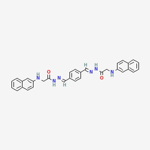 molecular formula C32H28N6O2 B11559784 N',N''-[benzene-1,4-diyldi(E)methylylidene]bis[2-(naphthalen-2-ylamino)acetohydrazide] (non-preferred name) 