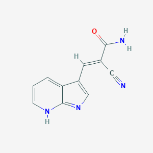 molecular formula C11H8N4O B115598 2-丙烯酰胺，2-氰基-3-(1H-吡咯并[2,3-B]吡啶-3-基)- CAS No. 157561-90-5