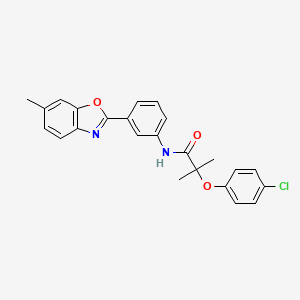 molecular formula C24H21ClN2O3 B11559858 2-(4-chlorophenoxy)-2-methyl-N-[3-(6-methyl-1,3-benzoxazol-2-yl)phenyl]propanamide 