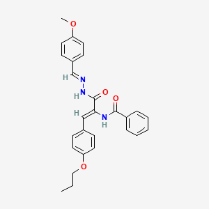 molecular formula C27H27N3O4 B11559862 N-[(1Z)-3-[(2E)-2-(4-methoxybenzylidene)hydrazinyl]-3-oxo-1-(4-propoxyphenyl)prop-1-en-2-yl]benzamide 