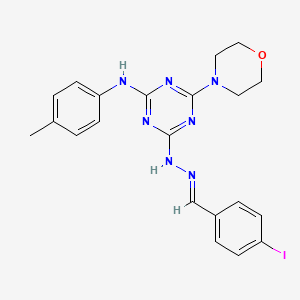 molecular formula C21H22IN7O B11559916 4-[(2E)-2-(4-iodobenzylidene)hydrazinyl]-N-(4-methylphenyl)-6-(morpholin-4-yl)-1,3,5-triazin-2-amine 