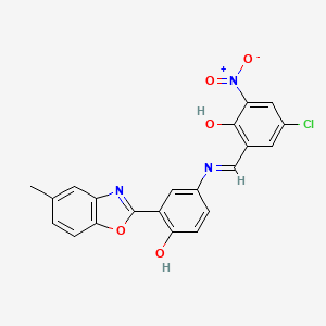 molecular formula C21H14ClN3O5 B11559928 4-chloro-2-[(E)-{[4-hydroxy-3-(5-methyl-1,3-benzoxazol-2-yl)phenyl]imino}methyl]-6-nitrophenol 