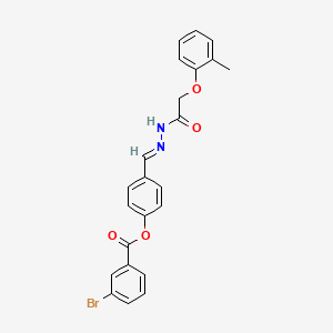 molecular formula C23H19BrN2O4 B11559960 4-(2-((2-Methylphenoxy)acetyl)carbohydrazonoyl)phenyl 3-bromobenzoate CAS No. 303087-80-1