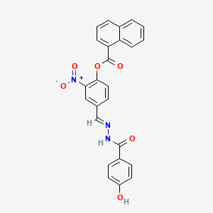 molecular formula C25H17N3O6 B11559970 4-[(E)-{2-[(4-hydroxyphenyl)carbonyl]hydrazinylidene}methyl]-2-nitrophenyl naphthalene-1-carboxylate 