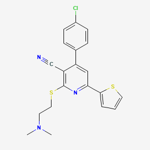 molecular formula C20H18ClN3S2 B11559987 4-(4-Chlorophenyl)-2-{[2-(dimethylamino)ethyl]sulfanyl}-6-(thiophen-2-yl)pyridine-3-carbonitrile 