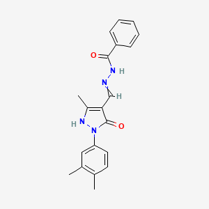 molecular formula C20H20N4O2 B11559995 N'-{[1-(3,4-dimethylphenyl)-3-methyl-5-oxo-1,5-dihydro-4H-pyrazol-4-ylidene]methyl}benzohydrazide 