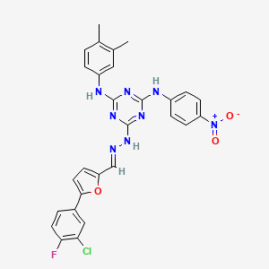 6-[(2E)-2-{[5-(3-chloro-4-fluorophenyl)furan-2-yl]methylidene}hydrazinyl]-N-(3,4-dimethylphenyl)-N'-(4-nitrophenyl)-1,3,5-triazine-2,4-diamine