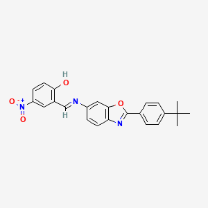 molecular formula C24H21N3O4 B11560008 2-[(E)-{[2-(4-tert-butylphenyl)-1,3-benzoxazol-6-yl]imino}methyl]-4-nitrophenol 