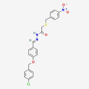 molecular formula C23H20ClN3O4S B11560039 N'-[(E)-{4-[(4-chlorobenzyl)oxy]phenyl}methylidene]-2-[(4-nitrobenzyl)sulfanyl]acetohydrazide 