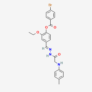 molecular formula C25H24BrN3O4 B11560088 2-Ethoxy-4-[(E)-({2-[(4-methylphenyl)amino]acetamido}imino)methyl]phenyl 4-bromobenzoate 