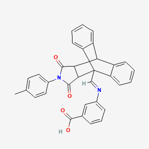 3-({(E)-[17-(4-methylphenyl)-16,18-dioxo-17-azapentacyclo[6.6.5.0~2,7~.0~9,14~.0~15,19~]nonadeca-2,4,6,9,11,13-hexaen-1-yl]methylidene}amino)benzoic acid (non-preferred name)