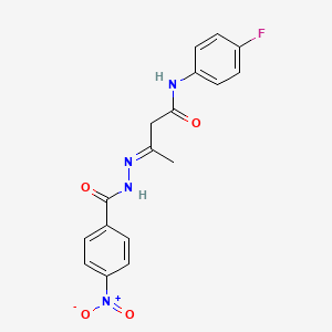 molecular formula C17H15FN4O4 B11560179 (3E)-N-(4-fluorophenyl)-3-{2-[(4-nitrophenyl)carbonyl]hydrazinylidene}butanamide 