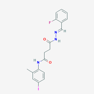 molecular formula C18H17FIN3O2 B11560270 4-[(2E)-2-(2-fluorobenzylidene)hydrazinyl]-N-(4-iodo-2-methylphenyl)-4-oxobutanamide 