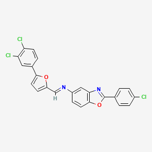 molecular formula C24H13Cl3N2O2 B11560285 2-(4-chlorophenyl)-N-{(E)-[5-(3,4-dichlorophenyl)furan-2-yl]methylidene}-1,3-benzoxazol-5-amine 