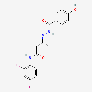 molecular formula C17H15F2N3O3 B11560289 (3E)-N-(2,4-Difluorophenyl)-3-{[(4-hydroxyphenyl)formamido]imino}butanamide 