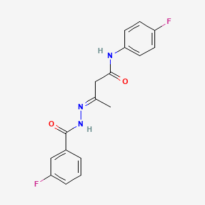 molecular formula C17H15F2N3O2 B11560296 (3E)-N-(4-Fluorophenyl)-3-{[(3-fluorophenyl)formamido]imino}butanamide 