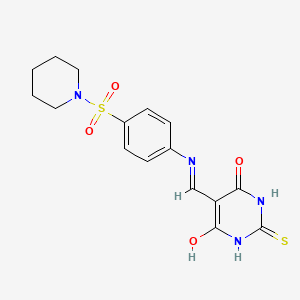 molecular formula C16H18N4O4S2 B11560362 5-({[4-(piperidin-1-ylsulfonyl)phenyl]amino}methylidene)-2-thioxodihydropyrimidine-4,6(1H,5H)-dione 