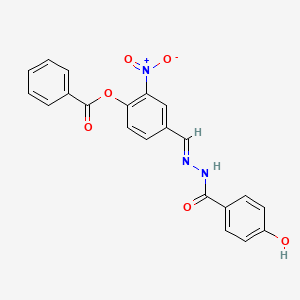 molecular formula C21H15N3O6 B11560386 4-{(E)-[(4-hydroxybenzoyl)hydrazono]methyl}-2-nitrophenyl benzoate 