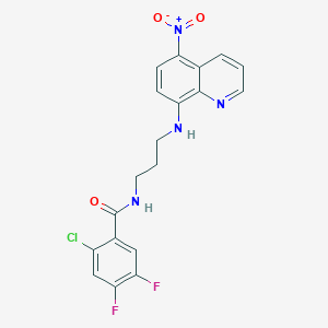 molecular formula C19H15ClF2N4O3 B11560426 2-chloro-4,5-difluoro-N-{3-[(5-nitroquinolin-8-yl)amino]propyl}benzamide 