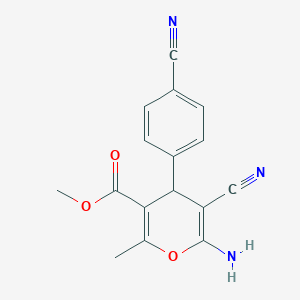 molecular formula C16H13N3O3 B11560470 methyl 6-amino-5-cyano-4-(4-cyanophenyl)-2-methyl-4H-pyran-3-carboxylate 