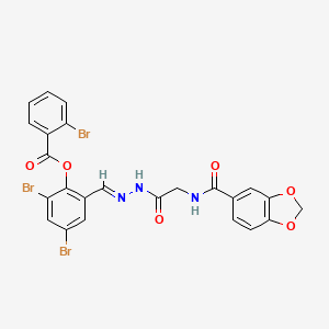 molecular formula C24H16Br3N3O6 B11560471 2-[(E)-(2-{[(1,3-benzodioxol-5-ylcarbonyl)amino]acetyl}hydrazinylidene)methyl]-4,6-dibromophenyl 2-bromobenzoate (non-preferred name) 