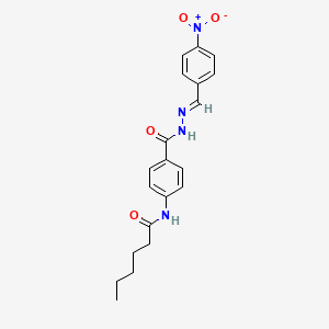 molecular formula C20H22N4O4 B11560502 N-(4-{[(2E)-2-(4-nitrobenzylidene)hydrazino]carbonyl}phenyl)hexanamide 