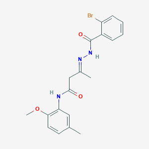 molecular formula C19H20BrN3O3 B11560529 (3E)-3-{2-[(2-bromophenyl)carbonyl]hydrazinylidene}-N-(2-methoxy-5-methylphenyl)butanamide 