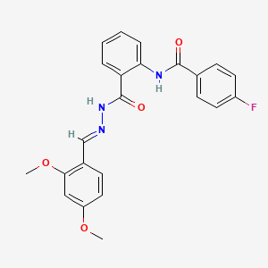 molecular formula C23H20FN3O4 B11560532 N-(2-{[(2E)-2-(2,4-dimethoxybenzylidene)hydrazinyl]carbonyl}phenyl)-4-fluorobenzamide 