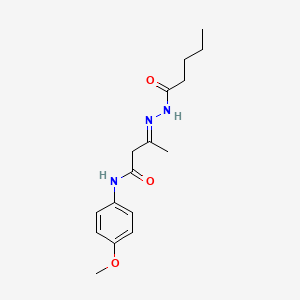 (3E)-N-(4-methoxyphenyl)-3-(2-pentanoylhydrazinylidene)butanamide