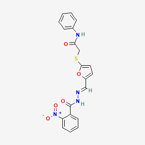 molecular formula C20H16N4O5S B11560582 2-({5-[(E)-{2-[(2-nitrophenyl)carbonyl]hydrazinylidene}methyl]furan-2-yl}sulfanyl)-N-phenylacetamide 