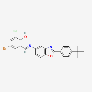 molecular formula C24H20BrClN2O2 B11560646 4-bromo-2-[(E)-{[2-(4-tert-butylphenyl)-1,3-benzoxazol-5-yl]imino}methyl]-6-chlorophenol 