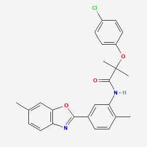 2-(4-chlorophenoxy)-2-methyl-N-[2-methyl-5-(6-methyl-1,3-benzoxazol-2-yl)phenyl]propanamide