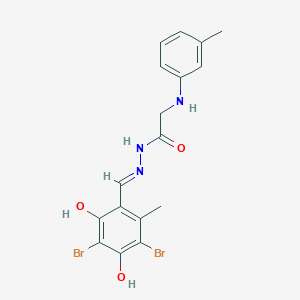 molecular formula C17H17Br2N3O3 B11560770 N'-[(E)-(3,5-Dibromo-2,4-dihydroxy-6-methylphenyl)methylidene]-2-[(3-methylphenyl)amino]acetohydrazide 