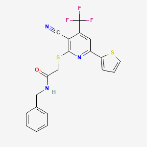 molecular formula C20H14F3N3OS2 B11560787 N-benzyl-2-{[3-cyano-6-(thiophen-2-yl)-4-(trifluoromethyl)pyridin-2-yl]sulfanyl}acetamide 