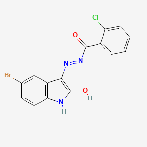 molecular formula C16H11BrClN3O2 B11560841 N'-[(3Z)-5-Bromo-7-methyl-2-oxo-2,3-dihydro-1H-indol-3-ylidene]-2-chlorobenzohydrazide 