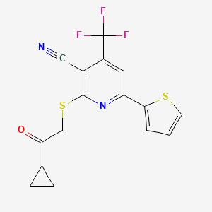 2-[(2-Cyclopropyl-2-oxoethyl)sulfanyl]-6-(thiophen-2-yl)-4-(trifluoromethyl)pyridine-3-carbonitrile