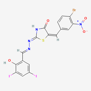 molecular formula C17H9BrI2N4O4S B11560882 (2Z,5E)-5-(4-bromo-3-nitrobenzylidene)-2-[(2E)-(2-hydroxy-3,5-diiodobenzylidene)hydrazinylidene]-1,3-thiazolidin-4-one 