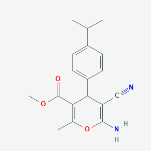 molecular formula C18H20N2O3 B11560908 methyl 6-amino-5-cyano-2-methyl-4-[4-(propan-2-yl)phenyl]-4H-pyran-3-carboxylate 