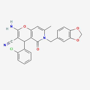 molecular formula C24H18ClN3O4 B11560925 2-amino-6-(1,3-benzodioxol-5-ylmethyl)-4-(2-chlorophenyl)-7-methyl-5-oxo-5,6-dihydro-4H-pyrano[3,2-c]pyridine-3-carbonitrile 