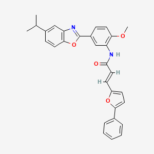 molecular formula C30H26N2O4 B11560927 (2E)-N-{2-methoxy-5-[5-(propan-2-yl)-1,3-benzoxazol-2-yl]phenyl}-3-(5-phenylfuran-2-yl)prop-2-enamide 