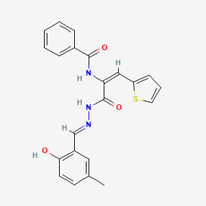 molecular formula C22H19N3O3S B11560952 N-[(1E)-1-{N'-[(E)-(2-Hydroxy-5-methylphenyl)methylidene]hydrazinecarbonyl}-2-(thiophen-2-YL)eth-1-EN-1-YL]benzamide 