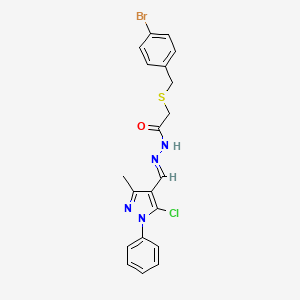 molecular formula C20H18BrClN4OS B11560960 2-[(4-bromobenzyl)sulfanyl]-N'-[(E)-(5-chloro-3-methyl-1-phenyl-1H-pyrazol-4-yl)methylidene]acetohydrazide 